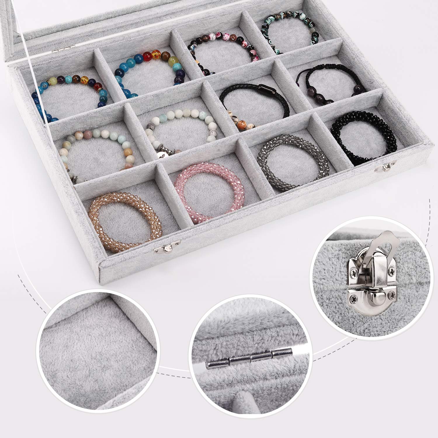 Emibele Clear Lid 12 Grids Bracelet Storage Box and Heat Initial Bracelets Bundle