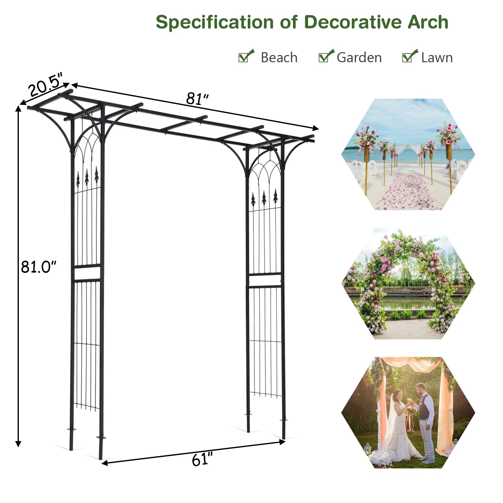 Tangkula 6.7 Ft Garden Arbor, Metal Arch with Trellis for Climbing Plants Outdoor, Decoration Outdoor Garden Archway with Gate for Vines, Flowers, Wedding, Bridal Party, Ceremony