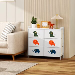 FRAPOW Kids Dresser for Bedroom, Baby Dresser with 6 Fabric Drawers Tall Storage Organizer for Toddler Child with Wood Top Metal Frame for Living Room, Nursery, Closet, Apartment