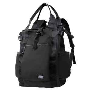 rangeland unisex laptop tote backpack convertible lightweight nylon water-resistant everyday shoulder tote bag backpack with water bottle pocket work travel, all black