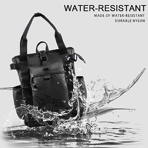 Rangeland Unisex Laptop Tote Backpack Convertible Lightweight Nylon Water-Resistant Everyday Shoulder Tote bag Backpack with Water Bottle Pocket Work Travel, All Black