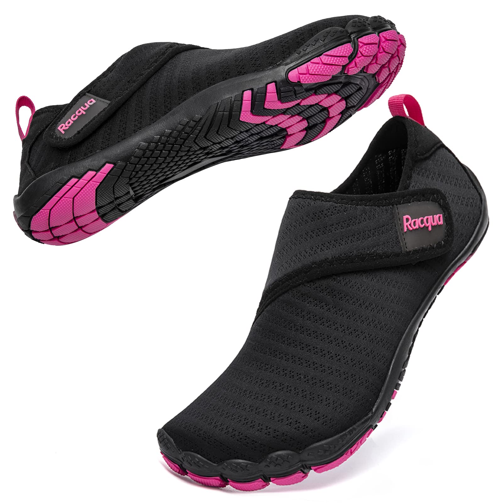 Racqua Mens Womens Water Shoes Quick Dry Barefoot Lightweight Shoes Beach Swim Sport Shoes Hiking Pool Surfing Diving Aqua Shoes Black/Rose 9.5 Women/8.5 Men