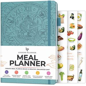 legend meal planner – weekly meal prep & nutrition journal with grocery list & weight loss tracker – diet & wellness diary log – undated 12-month food notebook – hardcover, a5 size (aquamarine)