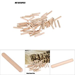 Entatial M8 Wooden Dowel Pins, Practice Fine Workmanship Wood Dowels Reliable Connection Solid Design for Household(M8*60(50PCS))