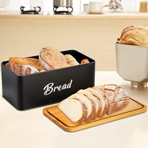 Lyellfe Farmhouse Metal Bread Box, Black Bread Storage Container with Cutting Board Lid, Vintage Retro Bread Keeper Bin for Homemade Bread, Kitchen Countertop, Pantry, Freezer, Keep Fresh