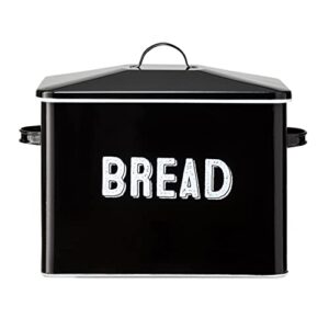 granrosi large bread box for kitchen countertop, bread storage container, breadbox, bread container, bread holder, bread keeper, bread boxes - farmhouse bread box with metal lid - black