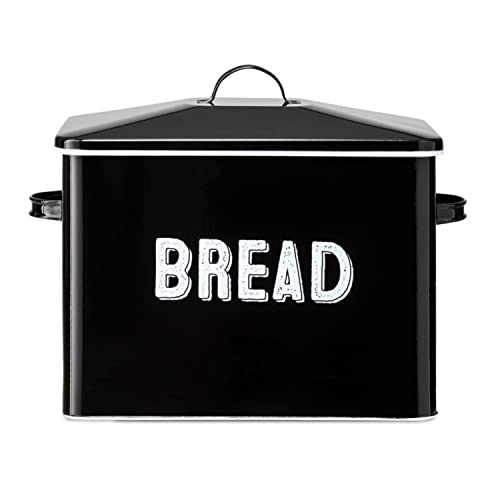 Granrosi Large Bread Box for Kitchen Countertop, Bread Storage Container, Breadbox, Bread Container, Bread Holder, Bread Keeper, Bread Boxes - Farmhouse Bread Box with Metal Lid - Black