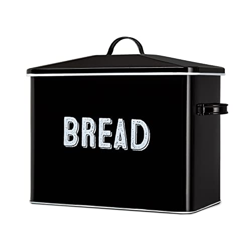 Granrosi Large Bread Box for Kitchen Countertop, Bread Storage Container, Breadbox, Bread Container, Bread Holder, Bread Keeper, Bread Boxes - Farmhouse Bread Box with Metal Lid - Black