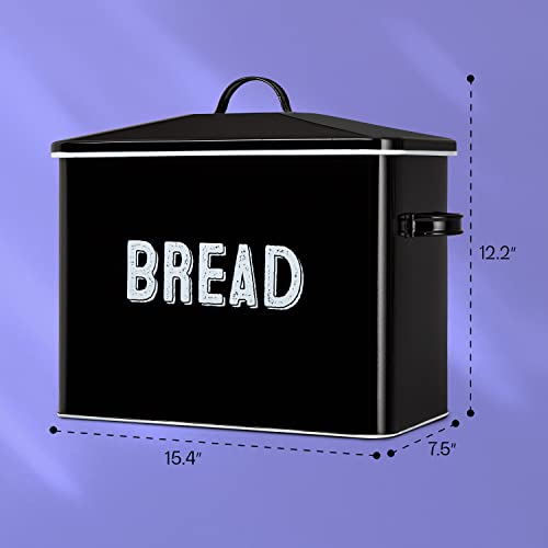 Granrosi Large Bread Box for Kitchen Countertop, Bread Storage Container, Breadbox, Bread Container, Bread Holder, Bread Keeper, Bread Boxes - Farmhouse Bread Box with Metal Lid - Black