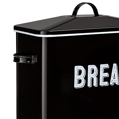 Granrosi Large Bread Box for Kitchen Countertop, Bread Storage Container, Breadbox, Bread Container, Bread Holder, Bread Keeper, Bread Boxes - Farmhouse Bread Box with Metal Lid - Black