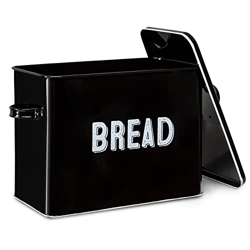 Granrosi Large Bread Box for Kitchen Countertop, Bread Storage Container, Breadbox, Bread Container, Bread Holder, Bread Keeper, Bread Boxes - Farmhouse Bread Box with Metal Lid - Black