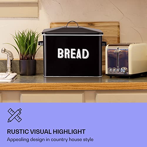 Granrosi Large Bread Box for Kitchen Countertop, Bread Storage Container, Breadbox, Bread Container, Bread Holder, Bread Keeper, Bread Boxes - Farmhouse Bread Box with Metal Lid - Black