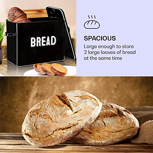 Granrosi Large Bread Box for Kitchen Countertop, Bread Storage Container, Breadbox, Bread Container, Bread Holder, Bread Keeper, Bread Boxes - Farmhouse Bread Box with Metal Lid - Black