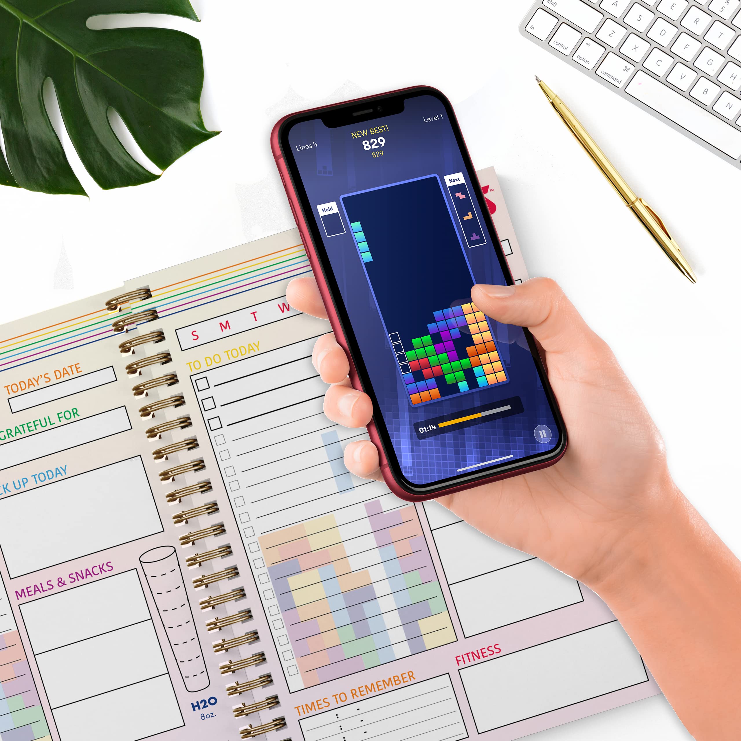 Tetris To Do List Daily Task Checklist Planner Time Management Notebook by Bright Day Non Dated Flex Cover Spiral Organizer 8.25 x 6.25