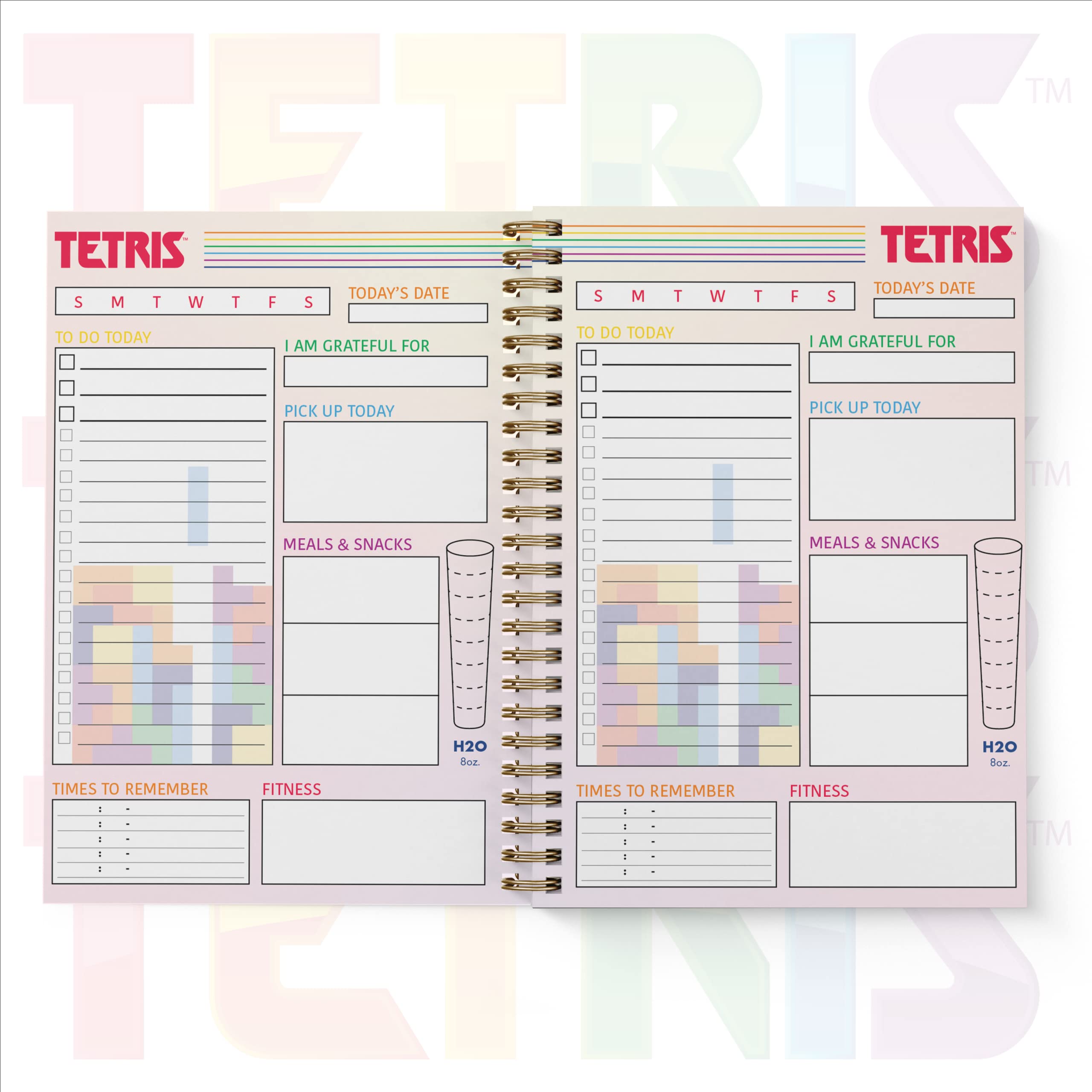 Tetris To Do List Daily Task Checklist Planner Time Management Notebook by Bright Day Non Dated Flex Cover Spiral Organizer 8.25 x 6.25