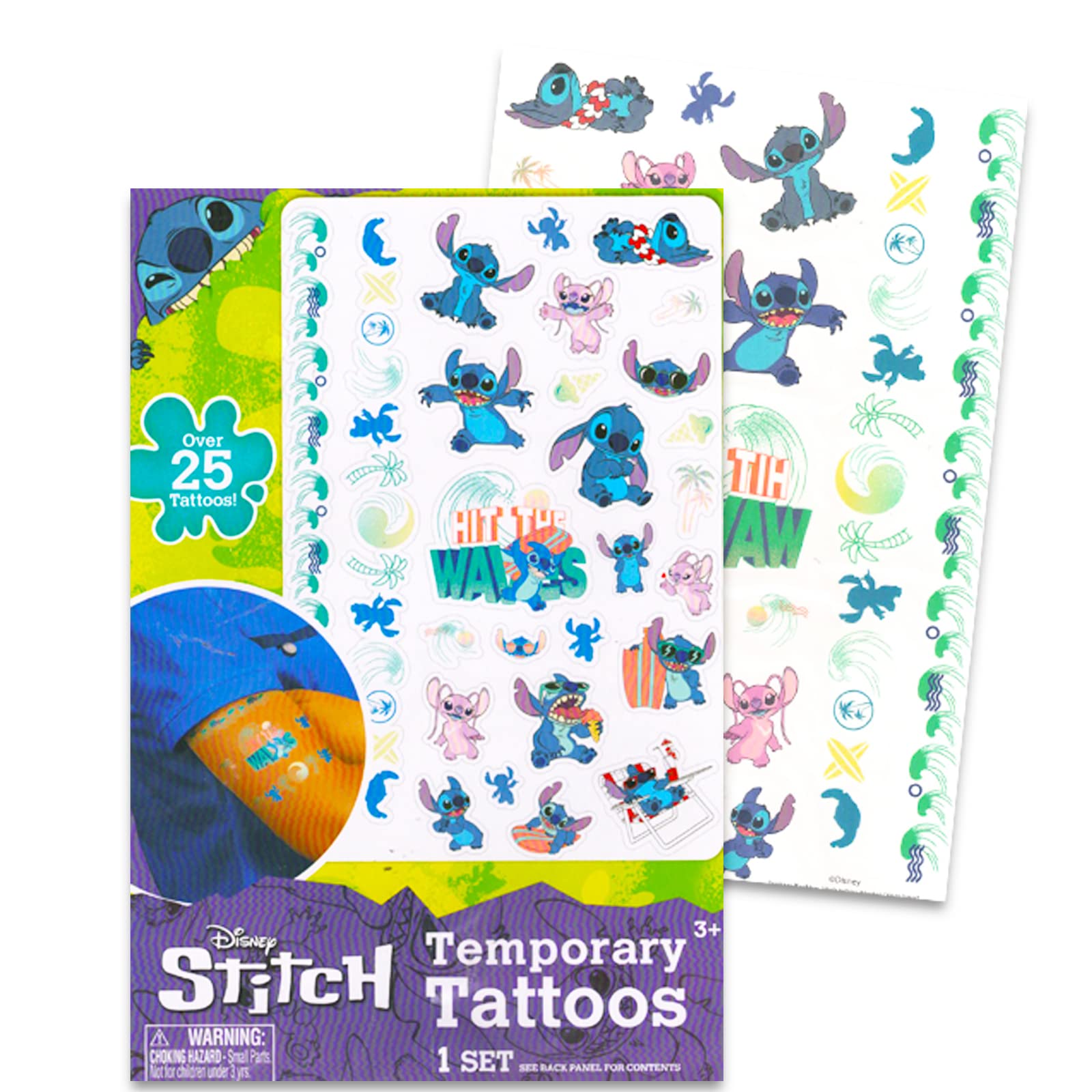 Disney Pixar Stitch Temporary Tattoos for Kids (3 Pack)~ Over 75 Disney Temporary Tattoos from the Pixar Movie Stitch | Disney Party Favors for Kids