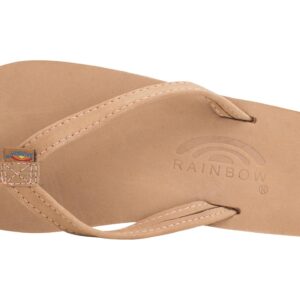 Rainbow Sandals Women's Single Layer Premier Leather w/Melon Midsole/Narrow Strap Sandal, Sierra Brown/Melon, Ladies Large / 7.5-8.5 B(M) US