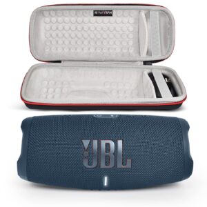 jbl charge 5 portable waterproof wireless bluetooth speaker bundle with boomph portable hard carrying protective case - blue