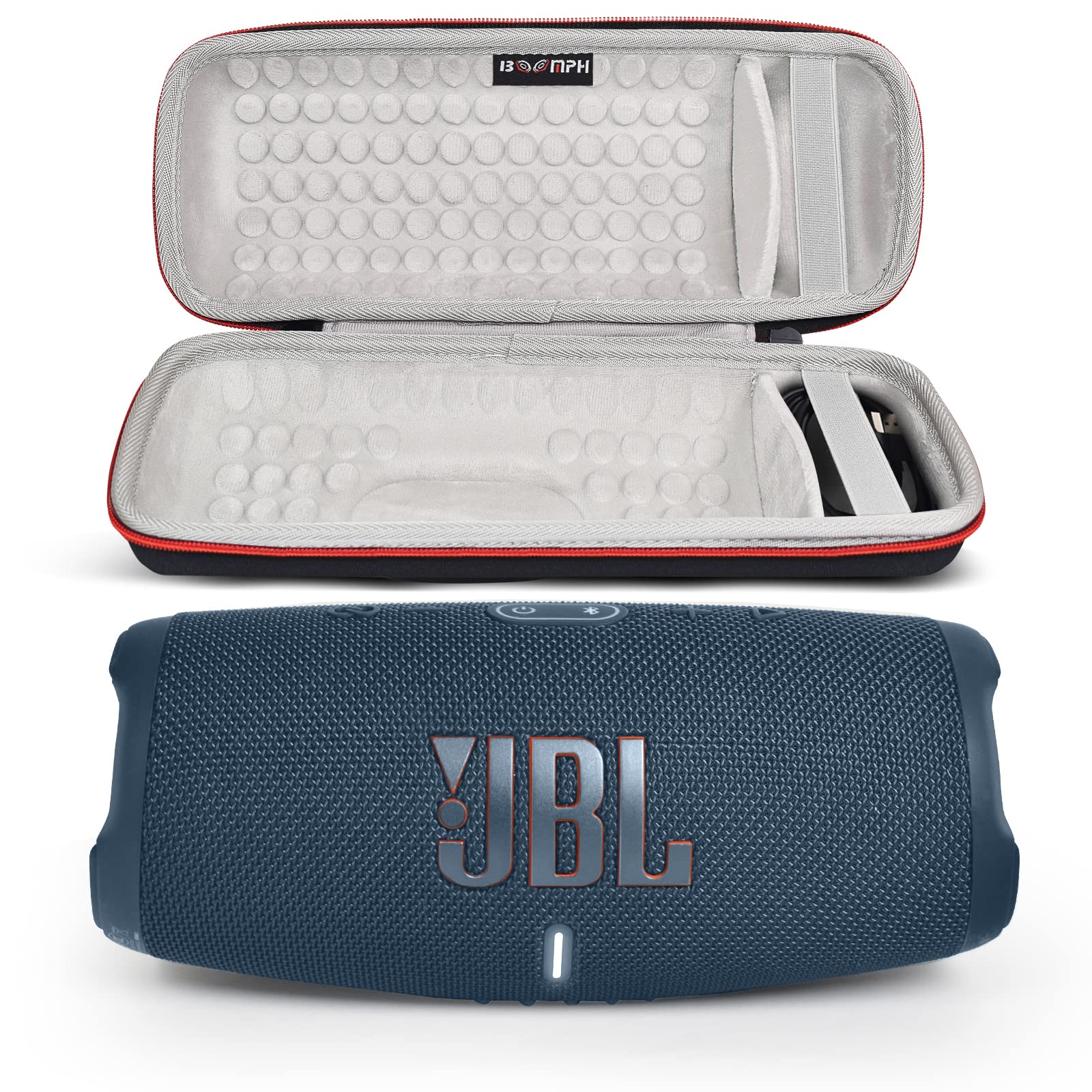 JBL Charge 5 Portable Waterproof Wireless Bluetooth Speaker Bundle with Boomph Portable Hard Carrying Protective Case - Blue