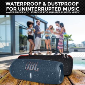 JBL Charge 5 Portable Waterproof Wireless Bluetooth Speaker Bundle with Boomph Portable Hard Carrying Protective Case - Blue