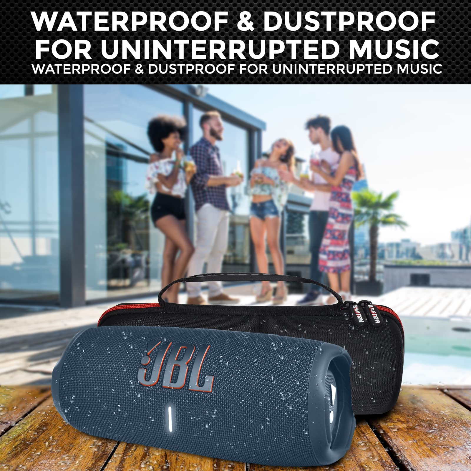 JBL Charge 5 Portable Waterproof Wireless Bluetooth Speaker Bundle with Boomph Portable Hard Carrying Protective Case - Blue