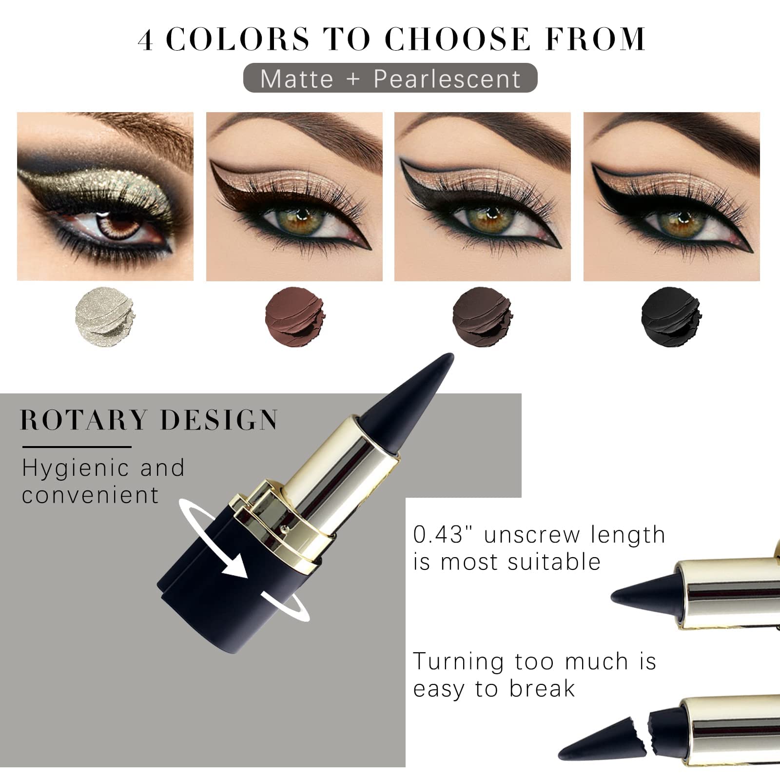 Miss Rose M 4 Colors Gel Eyeliner Set, Eyeliner Pencils, delineador de ojos contra el agua, Easy to Use, Eye Makeup for Women (4 Colors)