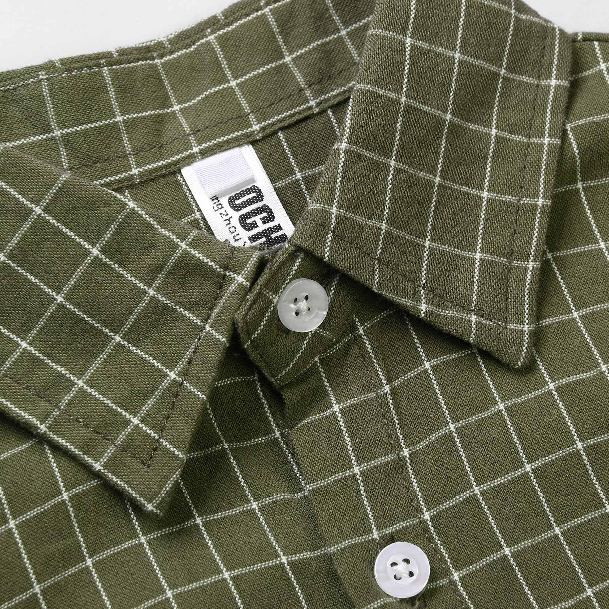 OCHENTA Mens Short Sleeve Button Down Oxford Dress Shirt, Plaid Summer Casual Tops 3 Green 2XL