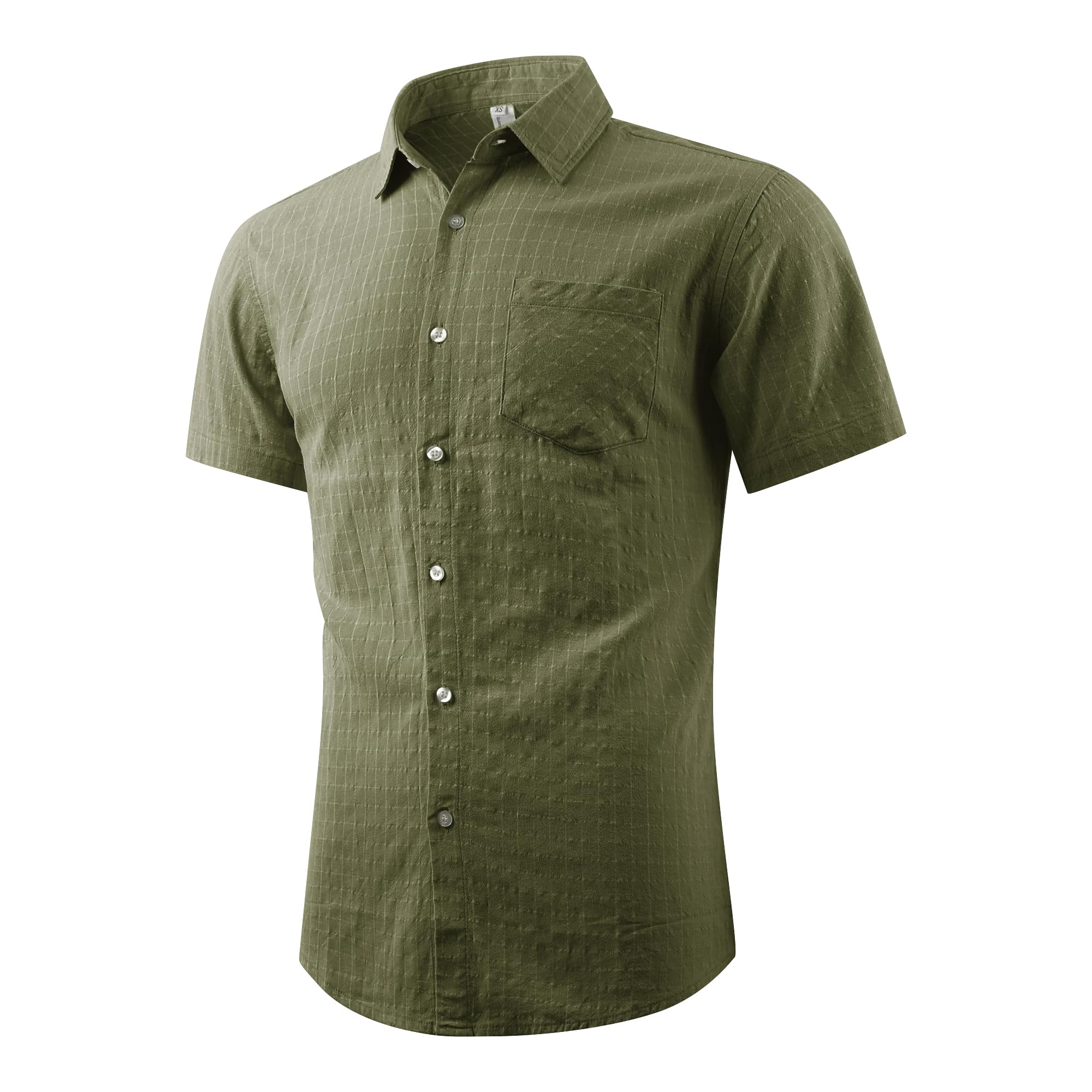 OCHENTA Mens Short Sleeve Button Down Oxford Dress Shirt, Plaid Summer Casual Tops 3 Green 2XL