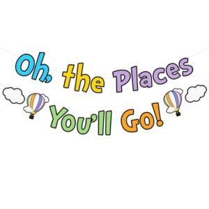 mz.ogm oh the places you'll go banner, colorful dr. seuss party decoration first birthday banner decoration for baby shower banner kindergarten graduation decorations