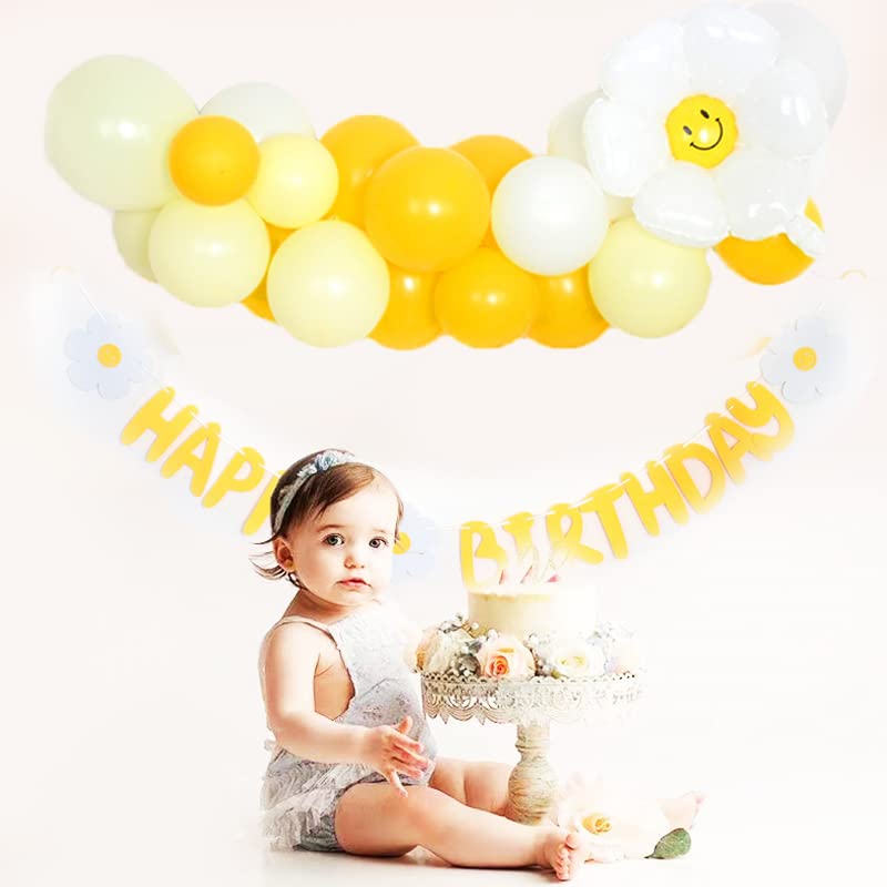 Daisy Party Decorations Set Boho Party Decorations with Happy Birthday Banner Boho Groovy Daisy Flower Balloon Garland Arch for Daisy Retro Hippie Boho Birthday Party Decorations,Groovy Party Supplies