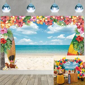 summer hawaii beach backdrop 7x5ft aloha tropical palm flower blue sky ocean surfboard hawaiian photography background baby shower birthday party decor luau photoshoot tiki photo booth props