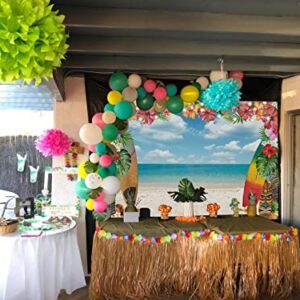 Summer Hawaii Beach Backdrop 7x5FT Aloha Tropical Palm Flower Blue Sky Ocean Surfboard Hawaiian Photography Background Baby Shower Birthday Party Decor Luau Photoshoot Tiki Photo Booth Props