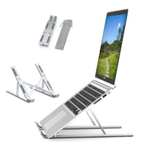 chashenha laptop stand, laptop stand for desk aluminum alloy adjustable height foldable laptop stand for macbook air/pro, samsung, microsoft, lenovo, dell, ipad, any laptop(silver)