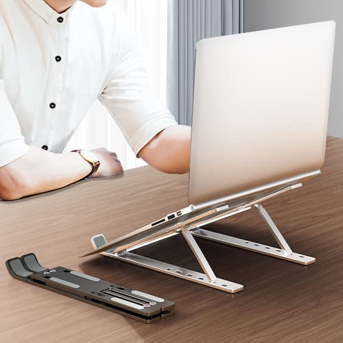 ChashenHa Laptop Stand, Laptop Stand for Desk Aluminum Alloy Adjustable Height Foldable Laptop Stand for MacBook Air/Pro, Samsung, Microsoft, Lenovo, Dell, iPad, Any Laptop(Silver)