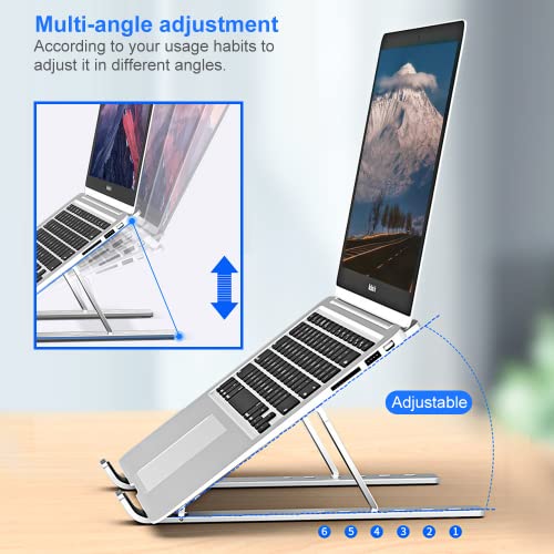 ChashenHa Laptop Stand, Laptop Stand for Desk Aluminum Alloy Adjustable Height Foldable Laptop Stand for MacBook Air/Pro, Samsung, Microsoft, Lenovo, Dell, iPad, Any Laptop(Silver)