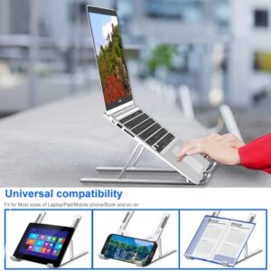 ChashenHa Laptop Stand, Laptop Stand for Desk Aluminum Alloy Adjustable Height Foldable Laptop Stand for MacBook Air/Pro, Samsung, Microsoft, Lenovo, Dell, iPad, Any Laptop(Silver)