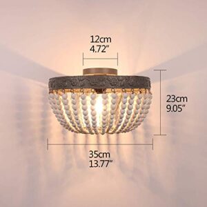 JEUNEU Wood Beaded Chandelier Boho Farmhouse Light Fixture Oak White Rustic 1 Light Semi Flush Mount Ceiling Light Fixtures for Hallway Baby's Nursery Bedroom Kitchen Living Room Island Living Room