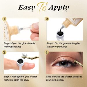 QUEWEL Lash Clusters Glue 10ml Cluster Lashes Glue Black DIY Lash Extensions Glue for Individual Lashes Long-Lasting Eyelash Glue No Irritation, Large Capacity No Shaking(Black-10ml)