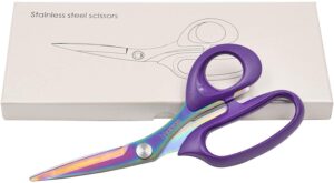 ketuo extra sharp sewing scissors heavy duty titanium coating forged stainless steel multi-purpose shears for fabric leather, dressmaking, tailoring, quilting, home & office, art & school (10 inch)