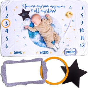hapinest baby boy monthly milestone blanket - gifts for newborn to first year age and growth chart photos per month