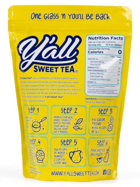 Y'all Sweet Tea - Pack of 10 Perfect Batch Tea Bags - One Gallon Size (Caffeinated)