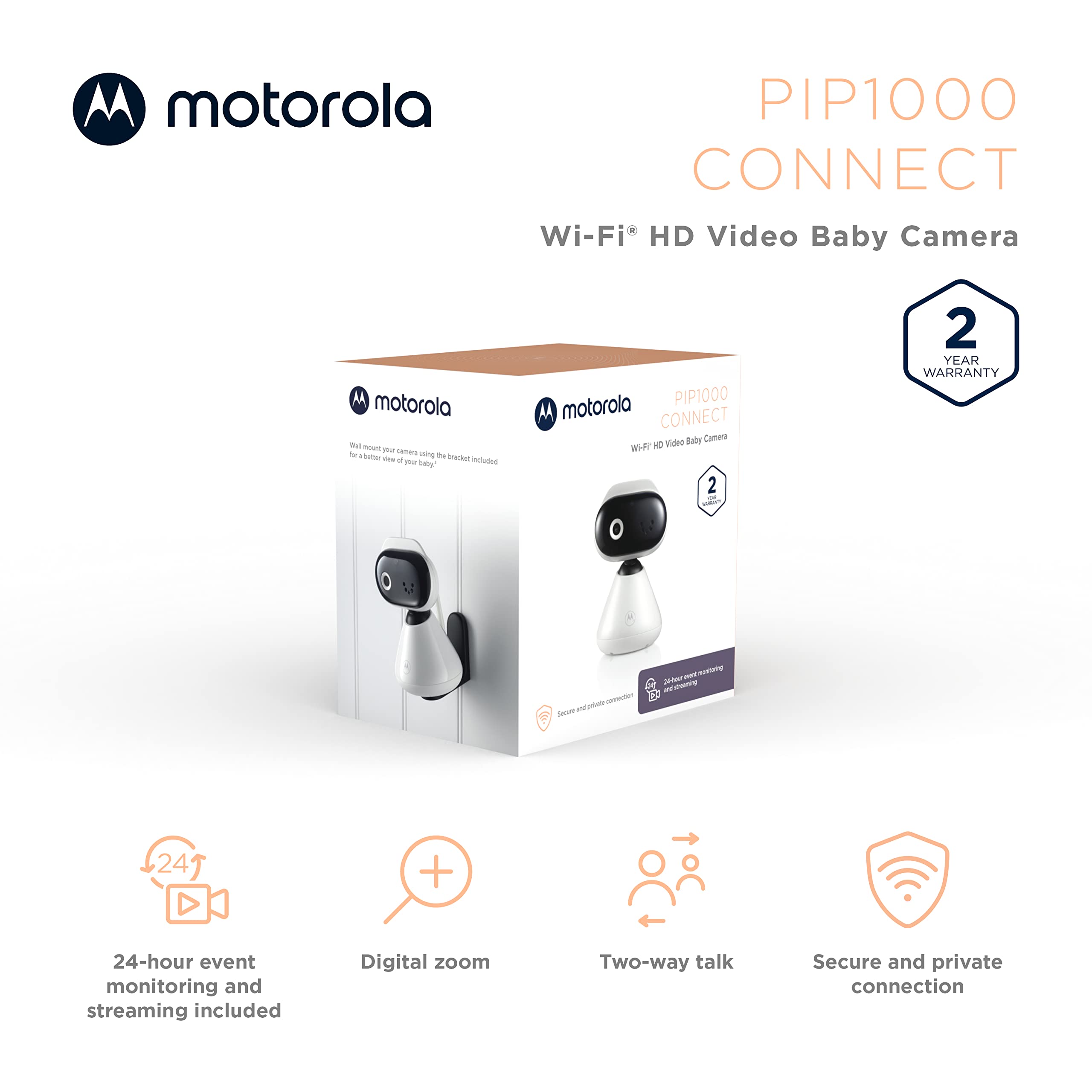 Motorola Baby Monitor Camera PIP1000 - WiFi Video Camera with HD 1080p - Connects to Smart Phone App with Private Connection, Two-Way Audio, Digital Zoom, Room Temp, Lullabies, Night Vision