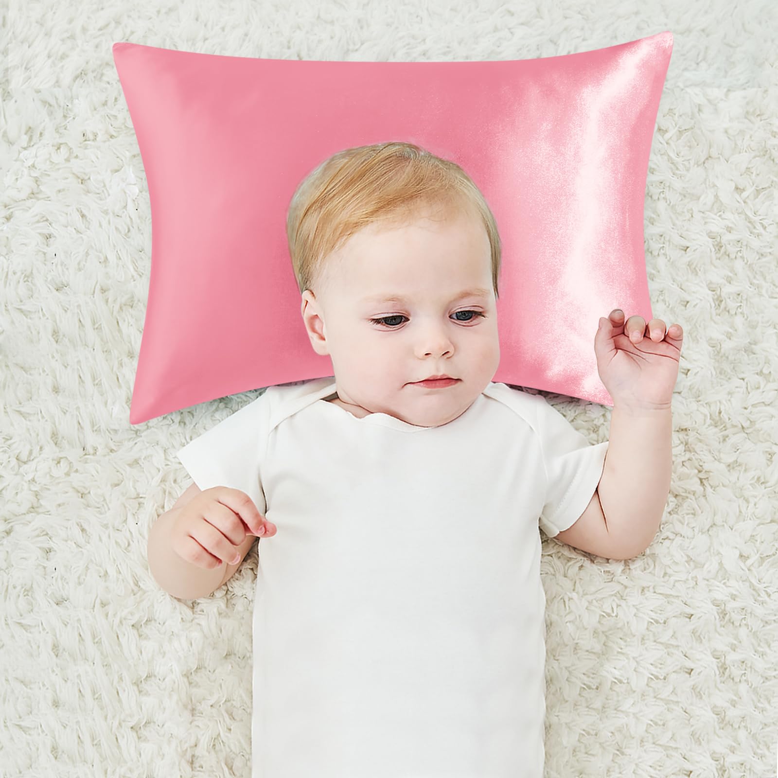 Toddler Pillows for Sleeping, Small Kids Pillow Satin 13"x18" Soft Pillow, Perfect for Travel, Nap, Toddler Cot Bed, Daycare, Pink Toddler Pillow for Girls