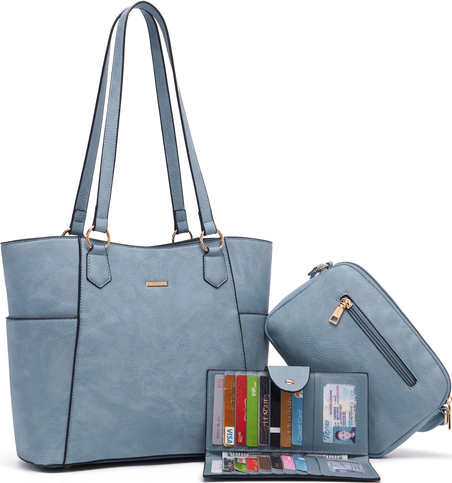 Tote Handbags for Women Purse and Wallet Set Large Shoulder Bags Crossbody Purses Satchel Light Blue