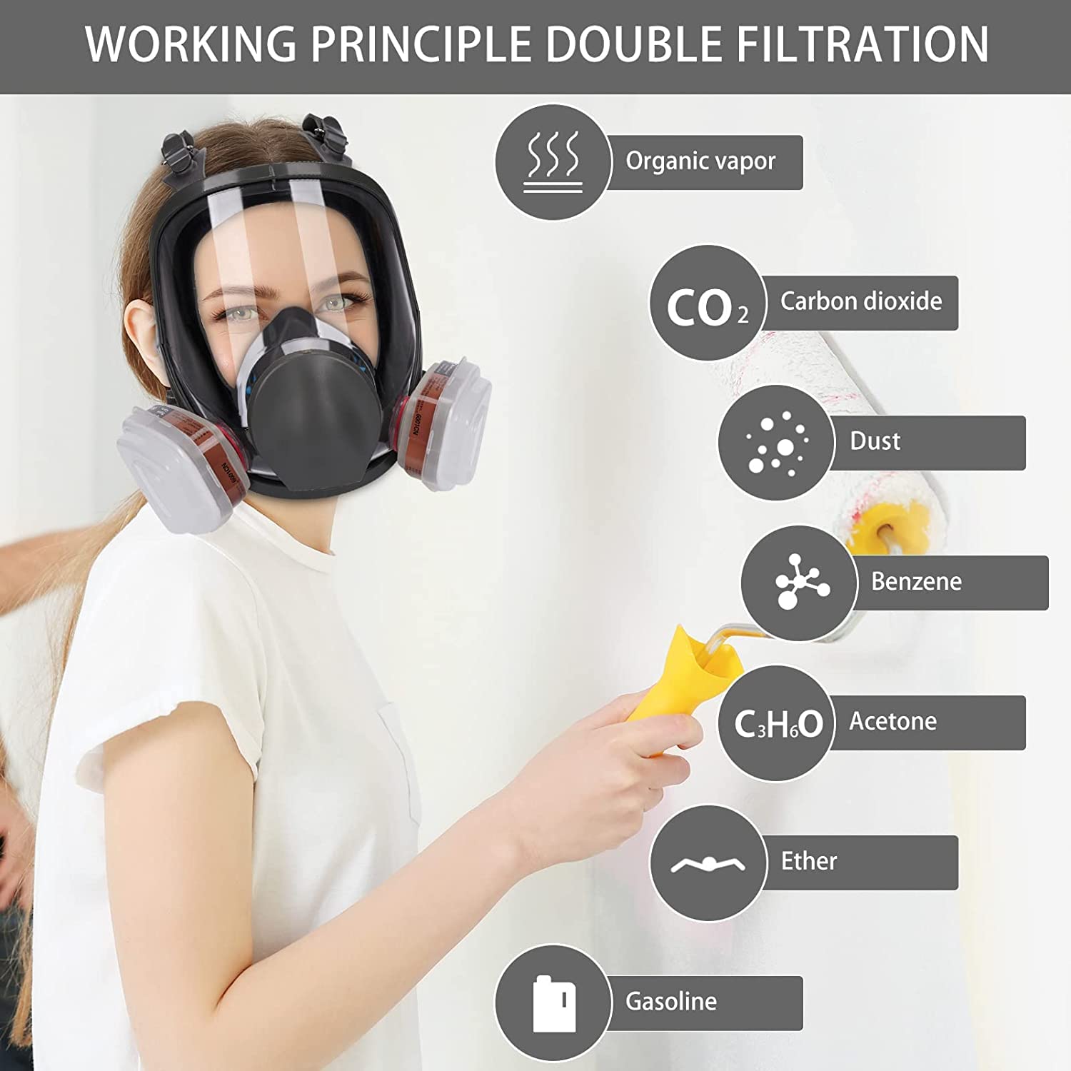 Wytcyic Reusable Full Face Respirator, Gas Cover Organic Vapor Mask and Anti-fog,Dust-proof Face Cover, for Painting, Mechanical Polishing, Logging, Welding and Other Work Protection