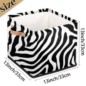 Zebra Print Animal Skin Pattern Storage Basket Bins for Organizing Pantry/Shelves/Office/Girls Room, Leopard Print Storage Cube Box with Handles Collapsible Toys Organizer 13x13