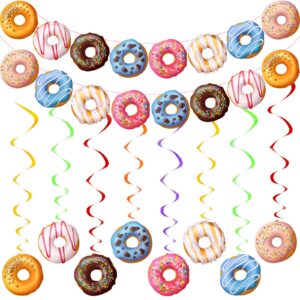 34 pcs donut party decorations include 2 pcs donut garland banner and 32 pcs donut hanging swirl party supplies for birthday baby shower grow up party favors
