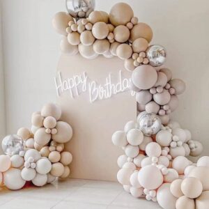 fonder mols nude balloon garland kit, 124pcs double stuffed cream peach nude balloons for for gender reveal party, birthday party, baby shower, bridal shower, girls' party decorations