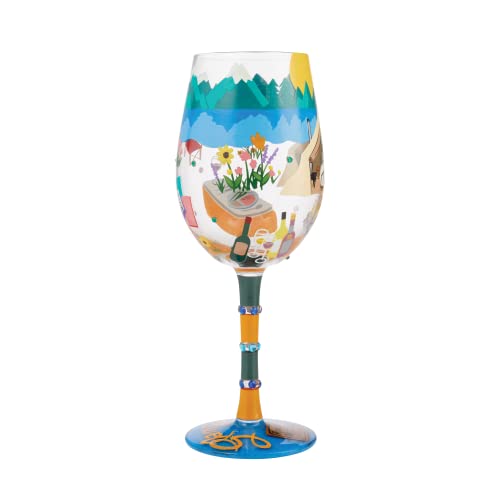 Enesco Designs by Lolita Glamping Hand-Painted Artisan Wine Glass, 15 Ounce, Multicolor