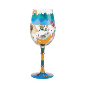 Enesco Designs by Lolita Glamping Hand-Painted Artisan Wine Glass, 15 Ounce, Multicolor